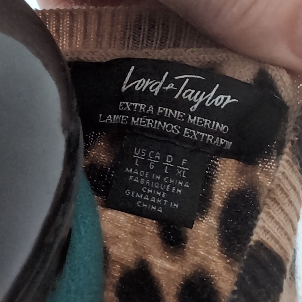 Lord & Taylor Leopard Print Long-Sleeve Pullover in Tan and Black - Picture 2 of 2